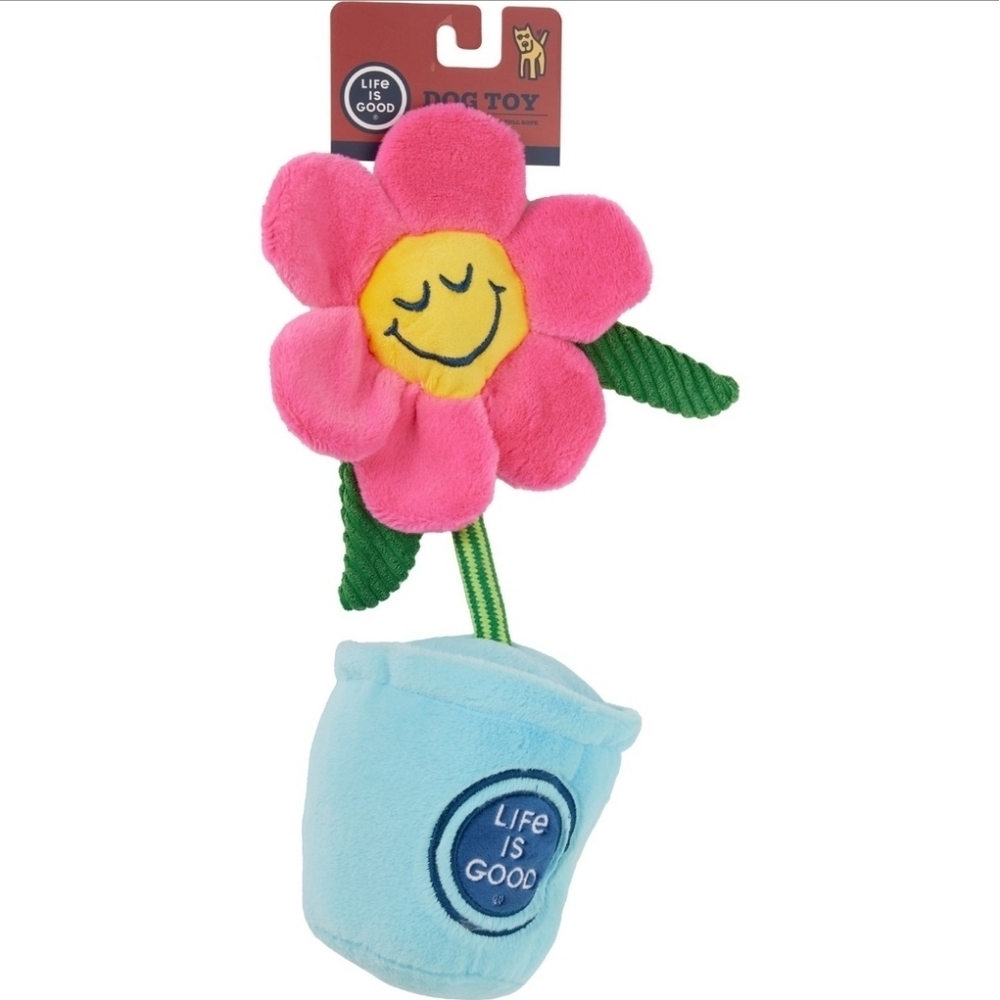 Life Is Good Pink and Yellow Smiling Flower Plush Dog Toy